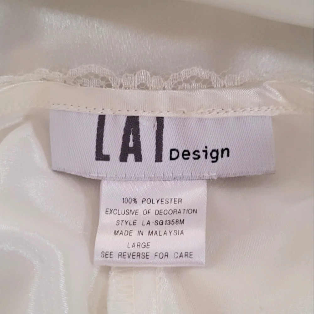 Vintage - White Satin & Chiffon Lace Beaded High Low‎ Chemise - Picture 7 of 7